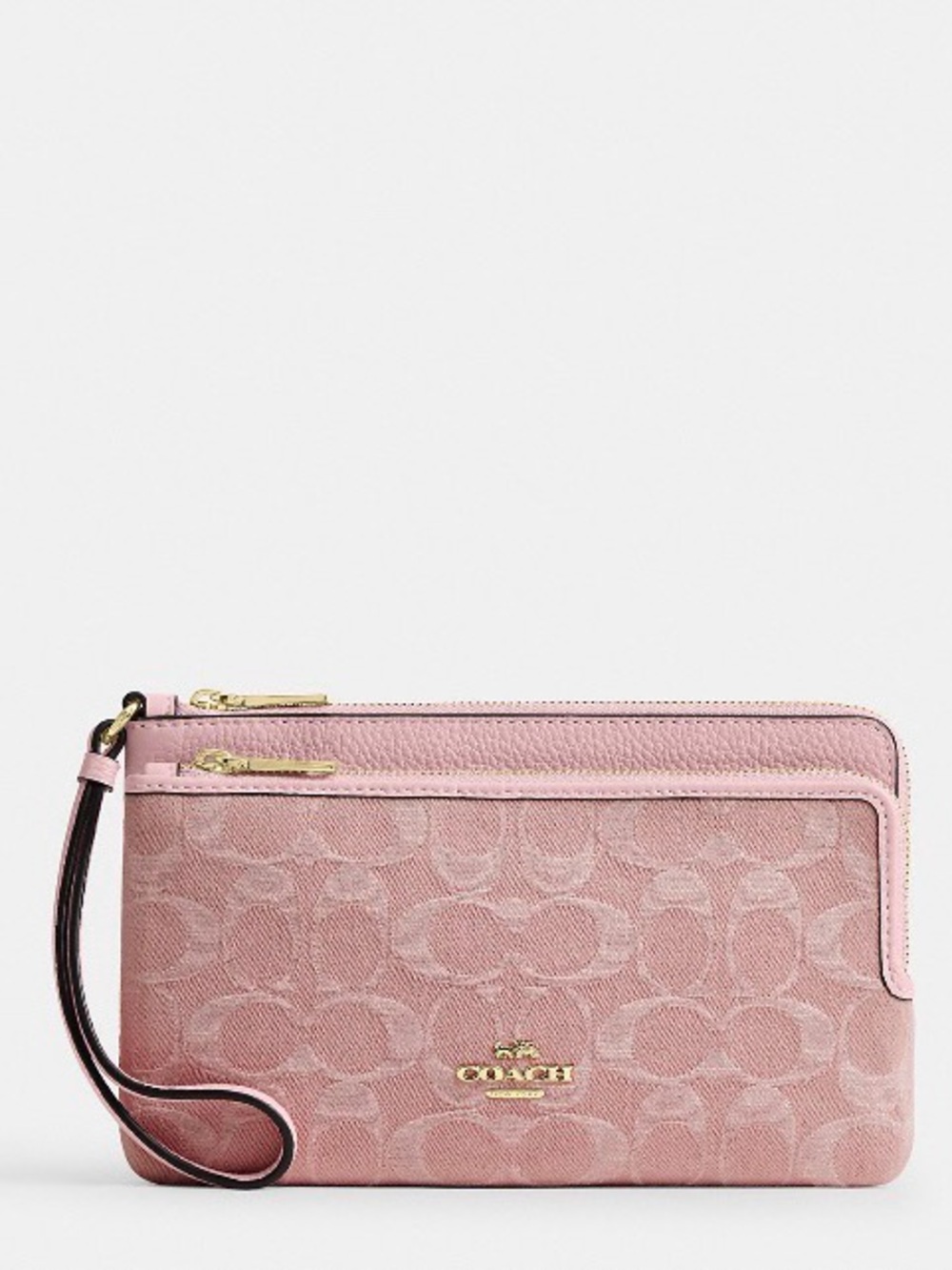 Coach Pink Signature Wristlet Pouch with Gold Hardware